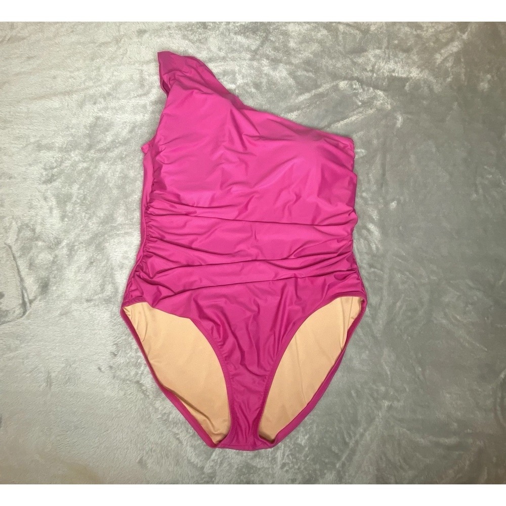 J. Crew Swim Suit Ruched One Shoulder  One Piece Pink Plus Womens Size 20‎